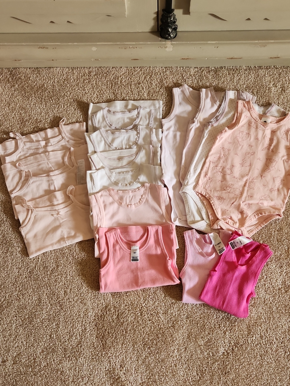 Baby Girls Pink & White Sleeveless Onesie and Undershirt Tank Top Bundle Size 1